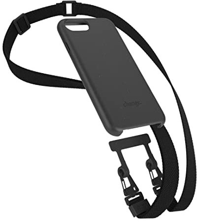 Woodcessories - Nachhaltige Handykette abnehmbar kompatibel mit iPhone SE2022 Hülle schwarz, iPhone SE2020, 8/7 mit zusätzlichem Wechsel Band aus Oeko-TEX Stoff (schwarz)