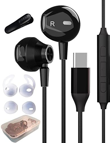 USB C Kopfhörer,Magnetic in Ear Typ C Kopfhörer mit Kabel und Mikrofon, für Samsung Galaxy S22 Ultra S21 S20 FE A53, Huawei P40 P30 Pro, Xiaomi, Sony, Pixel, Oneplus (Schwarz)