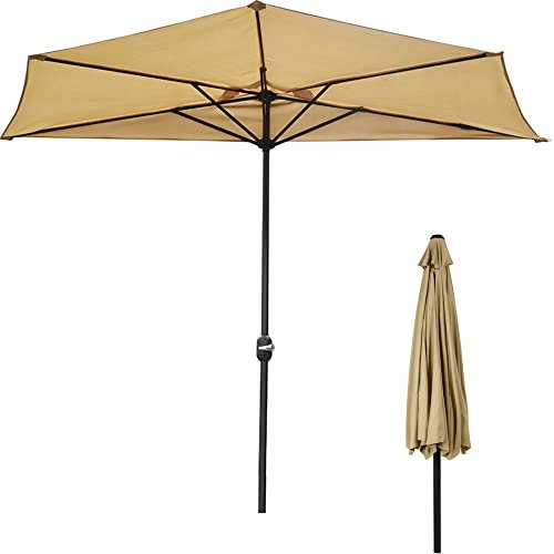 XFAK 300cm Halbschirm Balkonschirm Halb-Sonnenschirm Halbrund Wandschirm Groß Gartenschirm Mit Kurbel/Polyester Für Terrasse/Hof -Beige