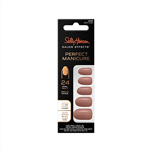 Sally Hansen Salon Effects Perfect Manicure, Buff and Tumble Oval, Press on Nails with Adhesive Tabs & Glue, Easy Apply, 24 Pcs, Manicure at Home