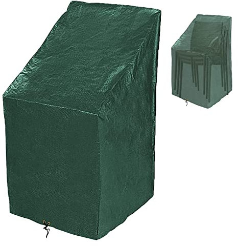 RICHIE Gartenstuhl-Abdeckung, Outdoor-Terrassenstuhl, wasserdichte Abdeckung Zur Aufbewahrung, Garten-Stapelstuhl-Abdeckung, 65 x 65 x 80/120 cm, UV-Schutz, Grüne Polyethylen-Möbelabdeckung