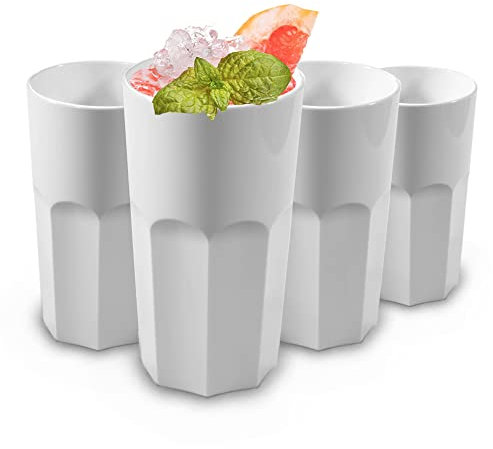 RBDRINKS RB Retro Tumbler-Gläser Weiß Premium-Kunststoff Unzerbrechlich Wiederverwendbar 33cl, 4 Stück