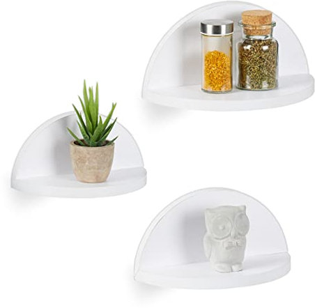 Relaxdays Wandregal Set, 3 Verschiedene Größen, Wandablage für Flur, Küche & Wohnzimmer, Schweberegal Deko, MDF, weiß