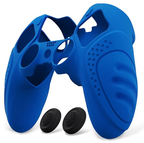 PlayVital Funda de Silicona para ps5 Edge Mando | Agarre Antideslizante, Diseño Ergonómico, 2 Tapas para Joysticks, Cubierta Protectora, Edición Guardian, Azul