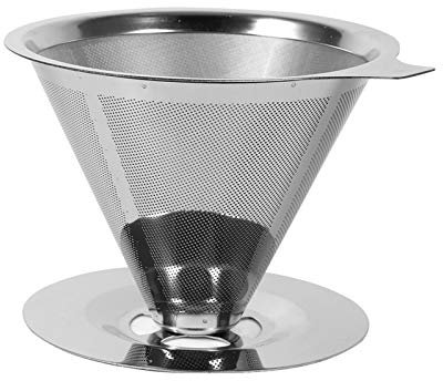 Wiederverwendbarer Kaffeefilter 1x6, Edelstahl Größe 4 und 6, Tropf Kaffeesieb, Doppelschicht Mesh Filter Tasse Stand