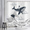 Hnmdmyi Duschvorhang Lustig 180x220, Astronauten Reiten Wale im Ozean Welle Badewanne Vorhang Orientalisch Vintage Kanagawa Japanische Wellen Kunst Kinder Wasserdicht Stoff Waschbar Badevorhang