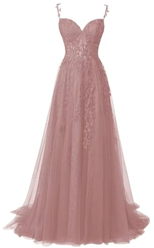 Damen Spitzenapplikation Brautjungfernkleid spaghettiträger Spitze a Linie formelle Abendkleider mit hohem Schlitz