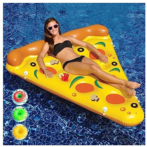 JUNZAI Pool HäNgematte, Pizza Wasser HäNgematte Pool, Mit 3/6 GeträNkehaltern HäNgematte Wasser FüR Erwachsene Im Beach Pool,1PCS