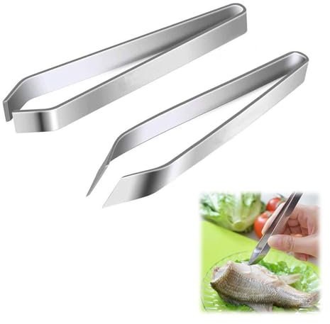 Pinza a Spina di Pesce in Acciaio Inossidabile,Pinza Leva Lische, Pinzette Angolate di Qualità Professionale,Pinze per Ossa di Pesce,Kit di Depilazione Dell'Osso di Pesce da Cucina,2pcs