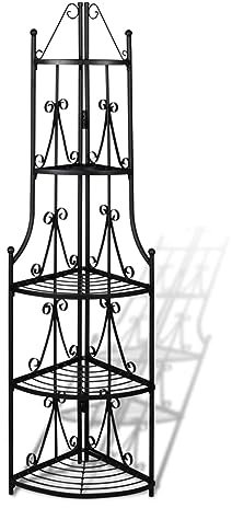 LAPOOH Pflanzentreppe Blumenregal Standregal Eckregal schwarz, Pflanzentreppe Outdoor, Kräutertreppe, Blumenständer, Blumenleiter Draußen, Kräutertopf Garten