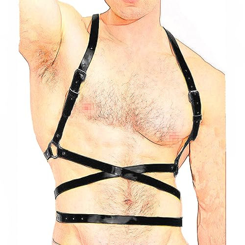 SUPKTHDY Gay Harness Männer Leder Brust Harness Männer Punk Verstellbarer Taille Gürtel Brustgurt Sexy Unterwäsche für Mann Gothic Fetisch Bandage Kostüme Erotisch Dessous Sexy Sklave Clubwear