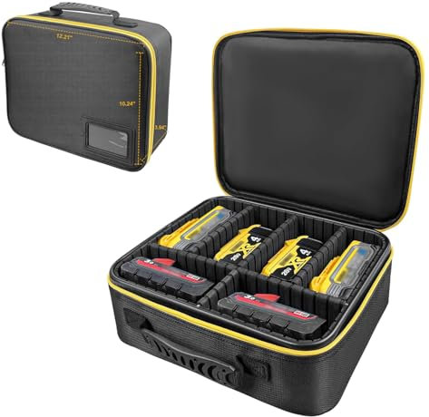 Extra Large Hard Tool Battery Carrying Case fits for Dewalt/Milwaukee/Makita 20V/60V/12V/18VBattery & Charger, Portable Power Tool Box Storage Bag with Adjustable Dividers for Accessories Organizer