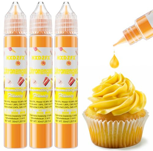 Lebensmittelfarbe - Lebensmittelfarbe Flüssig, Hochkonzentrierte Food Coloring, Flüssige Lebensmittel Farben für Backen, Tortendeko, Kekse, Macaron, Ostereier, Teig - 3 × 30ml (Zitronengelb)