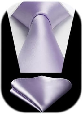 HISDERN Cravate violette et pochette de costume classique en soie pour homme pour fête de mariage