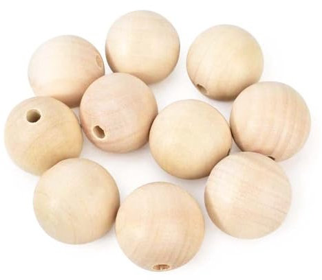 10 Stück 40mm Natur Holzkugeln zum Auffädeln mit Loch 7mm Unbehandelte Perlen, Holzperlen Rund für DIY Bastelarbeiten Dekorationen, Schmuckarmbänder