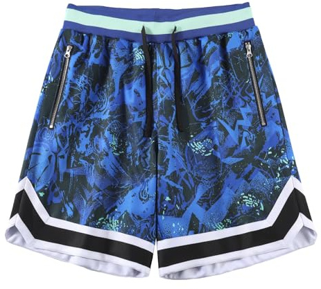 BOOMLEMON Herren-Basketball-Shorts, lässig, modisch, coole Shorts, Sommer, Fitnessstudio, Workout, Laufen, kurze Hose, Warriors Blue, XL