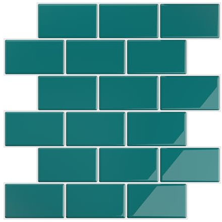 VEELIKE Fliesenaufkleber Türkis Klebefliesen Küche Grün Rechteckig Fliesen Aufkleber Küchenfliesen Selbstklebend 3d Fliesenaufkleber Badezimmer Wasserfest Küchenrückwand 30.5cm×30.5cm 12 Stück