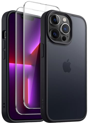 JETech 3 in 1 Matte Case for iPhone 13 Pro 6.1-Inch with 2-Pack Tempered Glass Screen Protector, Translucent Frosted Shockproof Phone Cover (Black)