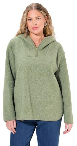 Ulla Popken Damen große Größen Übergrößen Plus Size Teddypullover, Plüsch, Kapuze, Langarm