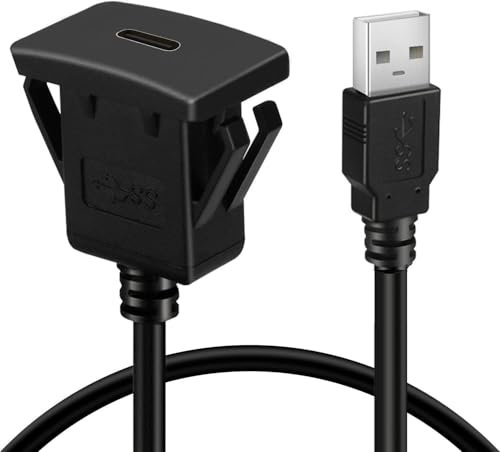 RIKYJIC Cavo di prolunga da USB maschio a femmina AUX per montaggio a pannello, 1 m, per auto, camion, barca, moto, cruscotto (USB tipo C femmina)