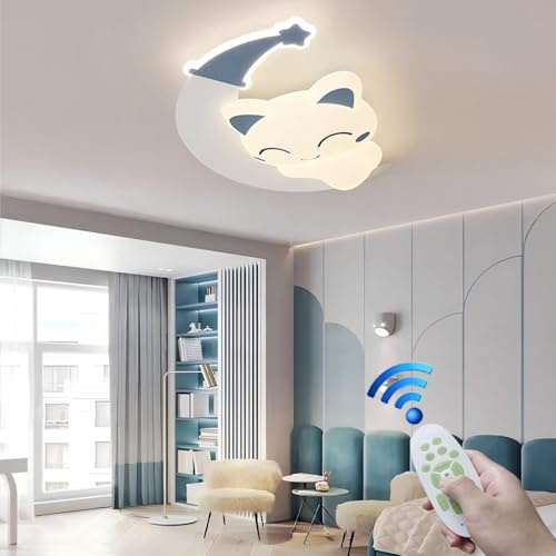Stesulfr Deckenlampe süße Katzenform dimmbare LED Beleuchtungskörper Babyzimmerlampe PE-Lampenschirm Deckenlicht kreatives Cartoon Design geeignet für Kücheninsel Badezimmer Esszimmer Deckenleuchte(Bl