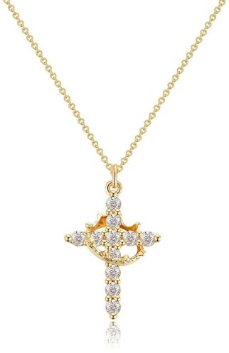 Ticome Rotatable Crown Cross Pendant Necklace,Fashion Creative Personality Stainless Steel Zirconia Necklace Jewellery for Men Women(Gold)