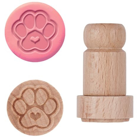 OLYCRAFT Holzstempel Mit Griff 4.3x2.7cm Liebespfotenabdruck Muster Holzstempel Für Ton Holzgriff Töpferwerkzeuge Stempel Natürlicher Runder Holzstempel Kleiner Ministempel Für Herstellung von Ton