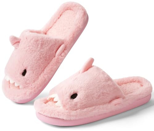 OFFCUP Zapatillas de Estar por Casa para Mujer, 42/43 EU Felpa Punta Abierta Chanclas Pantuflas, Lindo TiburónAntideslizante Pantufla Suaves de Peluche con Acogedora Espuma Interior y Exterior (Rosa)