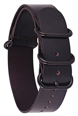 HASGTFM Leder Uhrenbandgurt Männer Frauen Silber Schwarz Ringschnalle Armband Bandzubehör 14mm 16 18 mm 20mm 22 mm 24 mm fit for NATO Passt for ZULU(Darkbrown 02,16mm)