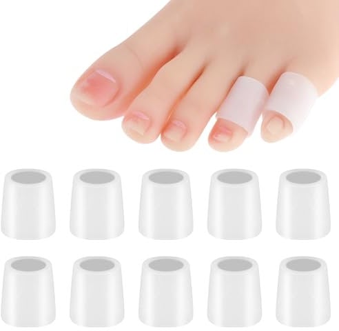 Gjinxi 10 Pcs Silicone Toe Sleeves, Soft Gel Protector Toe Cushions Cuttable Pinky Toe Sleeves Protectors Corn Protectors Toe Tube Pads for Hammer Toe Stubbed Toe Corns Calluses, Open Toe Sleeves