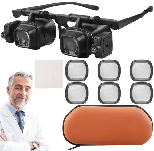 Kopfbandlupe mit Led, Kopf Lupenbrille für Brillenträger (2X/6X/10X/24X) - Kopfmontierte Uhrmacherlupe & Juwelierlupe für Basteln, Reparatur, Lesen - Vergrößerungsbrille mit Einstellbarer Helligkeit