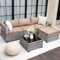 UDPATIO Lounge Gartenmöbel Set mit 3er Gartensofa, Hocker & Beistelltisch, Poly Rattan Balkonmöbel 4 Personen mit Kissen, Balkon Möbel Wetterfest, Gartenlounge für Garten, Terrasse, Outdoor, Khaki