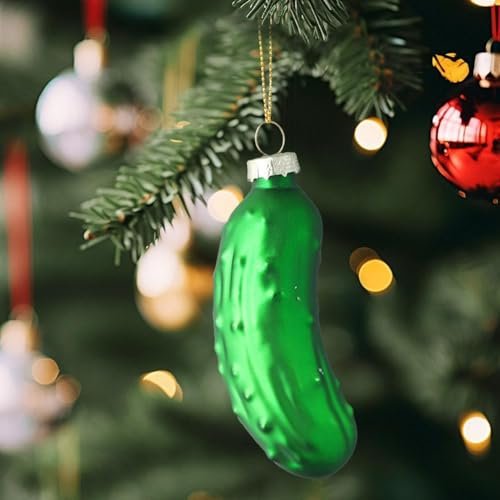 Weihnachtsgurken-Ornament, Glasgurken-Ornament, Weihnachtsgurke, lustig, eingelegte Gurke, Weihnachtsbaum, hängende Ornamente, grüner Weihnachtsbaum-Anhänger, Weihnachtsbaumschmuck