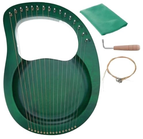 XPJYUA Lyre Harp 16 Saiten Holz Mahagoni Leier Harfe Instrument mit Tonabnehmer Stimmschlüssel Reinigungstuch Anfänger Geschenk Musikinstrument(Dark Green)