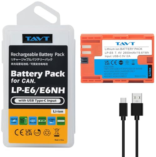 TAVT 2650mAh LP-E6 LP-E6n LP-E6NH Akku mit USB Typ-C Eingang für Canon EOS R7, R6, R5, R, 80D, 5DS, 5DS R, 5D Mark II, III, IV, 6D, 7D, 60D, 70D