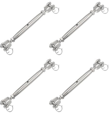 sourcing map 4Pcs M8(5/16) Closed Body Jaw and Jaw Turnbuckles Wire Rope Tension, Stainless Steel Turnbuckle Adjustable Cable Tensioner for Shade Sail Clothesline, 2100lbs Working Load Limit
