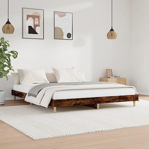 Natulvd Niedriges Bein, Plattform-Bettgestell, 200 x 200 cm, Super-King-Size-Bett, massives Bettgestell mit stabiler Lattenstütze, japanischer Stil, kein Boxspringbett erforderlich (rustikal)
