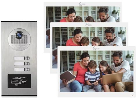 Videoportero con cable,Timbre HD 1080P,Monitor 7 pulgadas,Intercomunicador 2 vías,Desbloqueo 3 en 1,Videoportero inteligente con cámara y sistema de intercomunicación (1 Timbre + 3 Monitor)