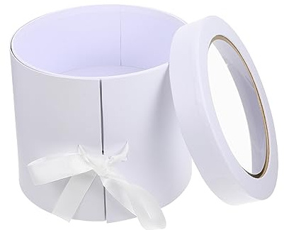 TEMPNAP Runde Aufbewahrungsbox für Blumenarrangements Doppelstöckige Geschenkbox aus Kraftpapier für Hochzeiten Valentinstag und Besondere Anlässe Weiß