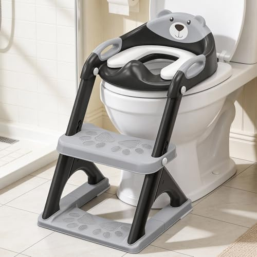 Toilettensitz 2 in 1 Toiletten Aufsatz für Kinder 2-7 Jahre Upgraded Stabil | SKYROKU bis 90kg PP(BPA-frei) Wc Sitz mit Treppe Brille Toilettenleiter Noch Rutschfester Sitz Familie Kita