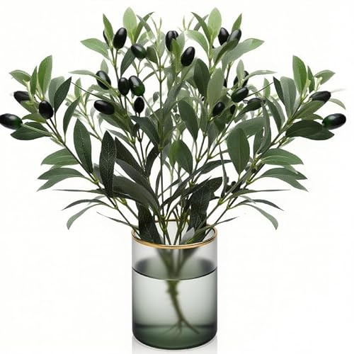 ZRUEWOT Olivenzweige künstlich 30cm naturgetreu, 10 Stück Kunstpflanze mit 2 Schaumfrüchten je Zweig, Deko Zweige biegbar für Vase, Hochzeit, Wohnzimmer, Musterwohnung