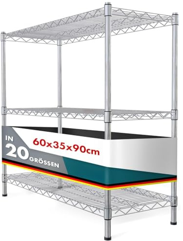 KARAT Metallregal dekoratives & Robustes Lagerregal, Kellerregal für Bad, Küche, Büro, Wohn- und Außenräume (90x35x90-chrome-everest ⌀ 22mm)