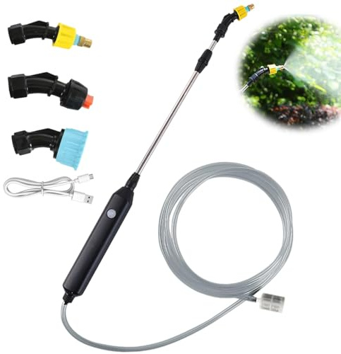 Pompa Irroratrice a Batteria, 3.7V Spruzzatore Elettrico per Piante, con Asta Telescopica, 3 Ugelli, 3M Tubo, Ricaricabile USB, Spruzzatore da Giardino per Giardini, Cortili, Prati