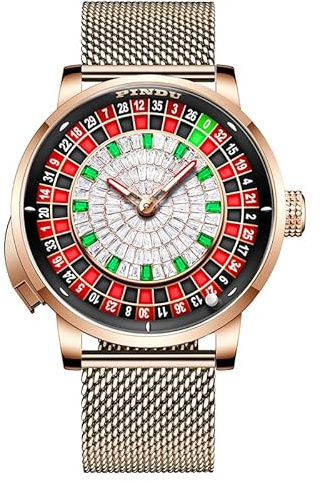 P PINDUER 1.8 inch Roulette-Uhr Herren Uhr，Automatik Uhr Herren mit Japanischem NH35 Werk，5ATM Wasserfest Herrenuhr Automatik，Roulette Design Automatikuhr Herren