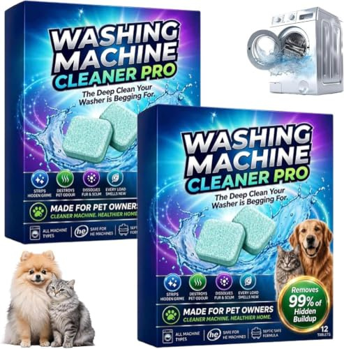 Washing Machine Cleaner Pro Tablets,12 Pieces Enzyme Washing Machine Cleaners, Remove Odour & Pet Hair,Pet Hair Remover & Enzyme Deep Clean Tablets,for All Washing Machines (2 Box)