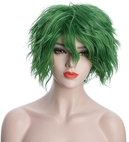 Karlery Unisex Fluffy Kurze Bob Welle Grün Halloween Cosplay Perücke Anime Kostüm Party Perücke