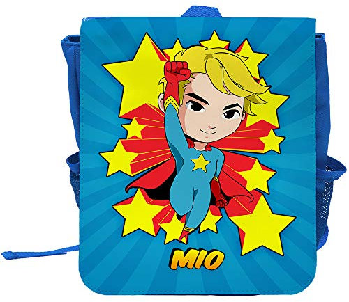 Kinder-Rucksack mit Namen Mio und Motiv mit Superheld für Jungen