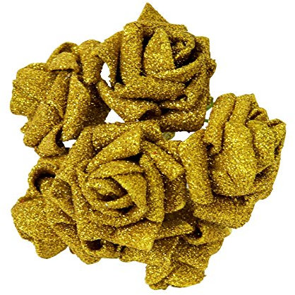 36x Full Glittered Foam Roses! Bling Artificial Glitter Fake Flowers Silk[Gold]