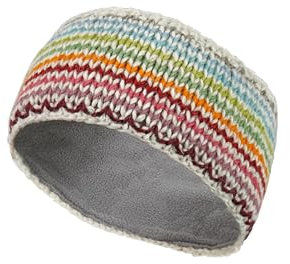 Pachamama Women Wool Ear Warmer Headband Fleece Lined Handknitted Stripe Oatmeal Multicoloured One-Size Handmade Fair Trade