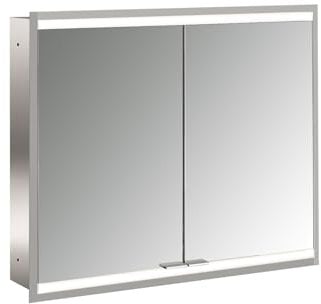 emco Lichtspiegelschrank PRIME 2 mit waagerechter LED-Beleuchtung (80 cm breit), hochwertiger Badezimmerspiegelschrank als Unterputz-Modell, Badezimmerschrank mit 2 Türen